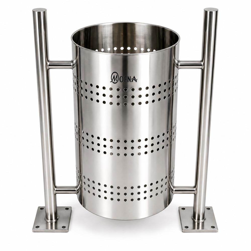 Mofna Stainless Steel Single Pole Perforated Dustbin 50 Later - Application: Parks