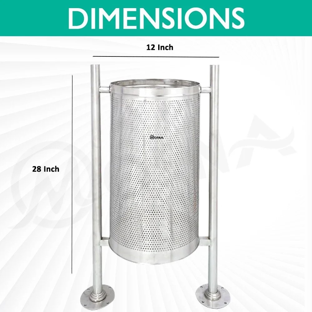 Mofna Stainless Steel Single Pole Perforated Dustbin 50 Later 