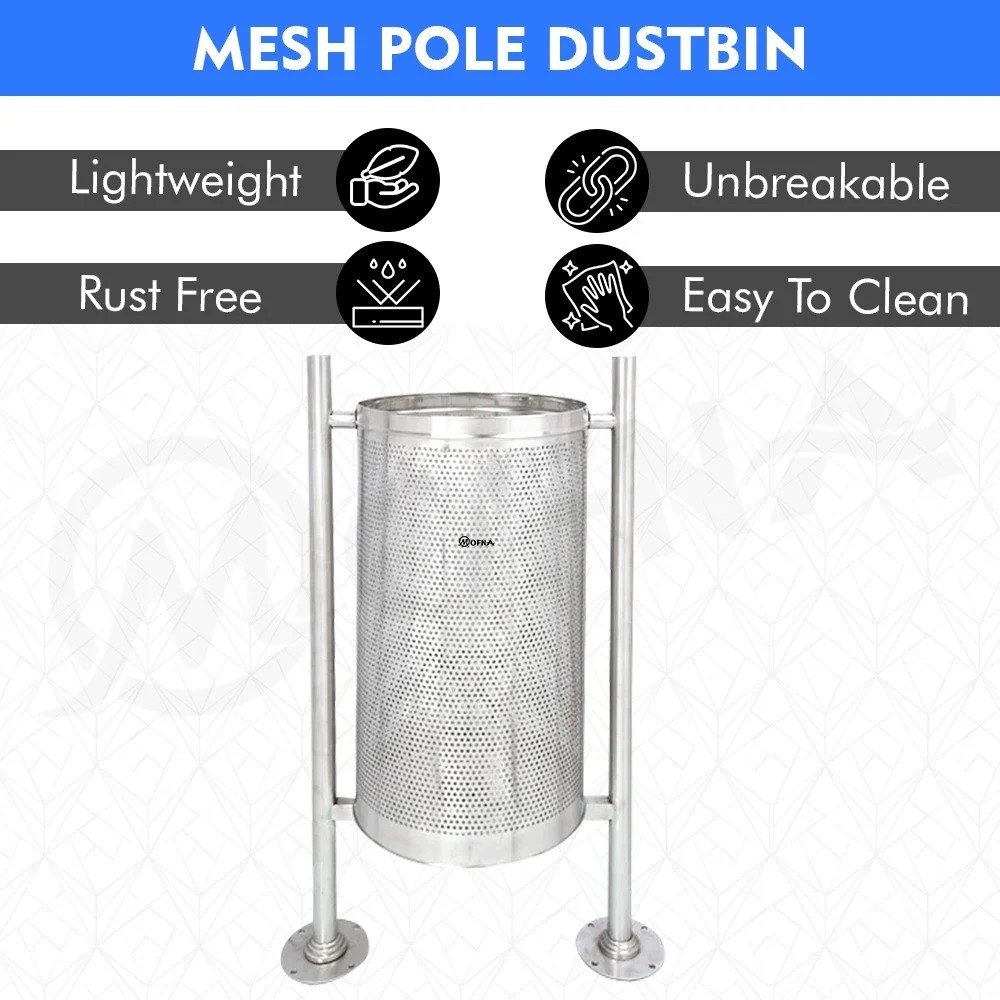 Mofna Stainless Steel Single Pole Perforated Dustbin 50 Later 