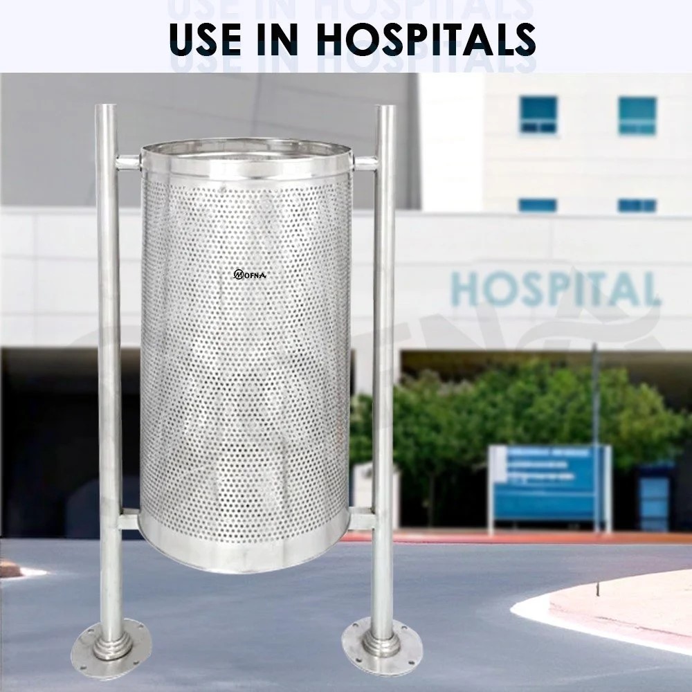 Mofna Stainless Steel Single Pole Perforated Dustbin 50 Later 