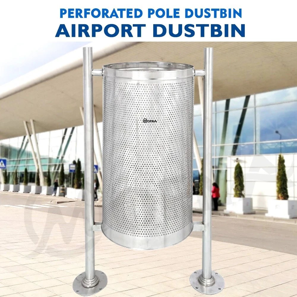 Mofna Stainless Steel Single Pole Perforated Dustbin 50 Later 