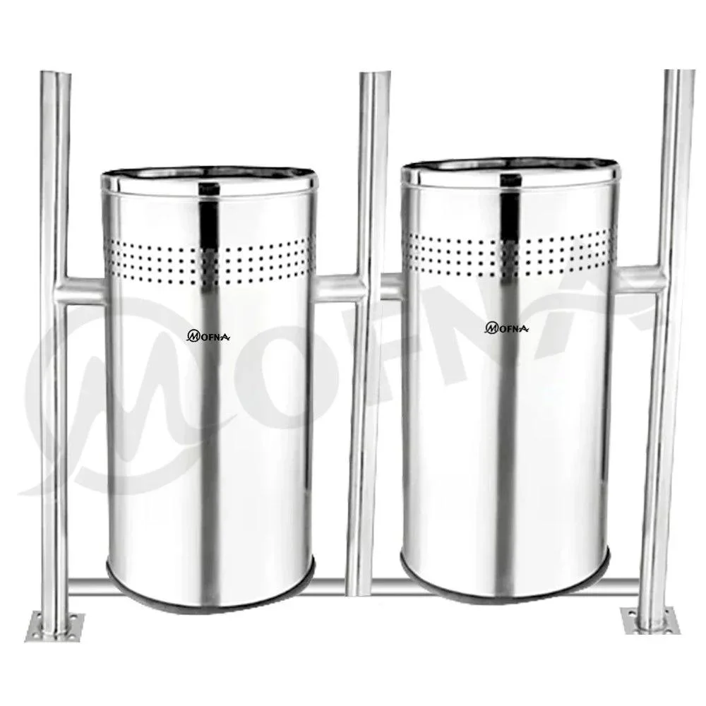 Mofna Stainless Steel  Two In One Pole Dustbin With Open Top 80 Liter