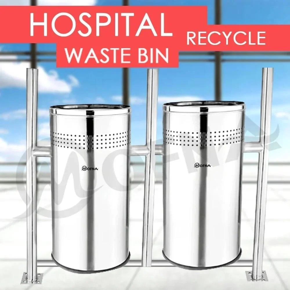 Mofna Stainless Steel  Two In One Pole Dustbin With Open Top 80 Liter