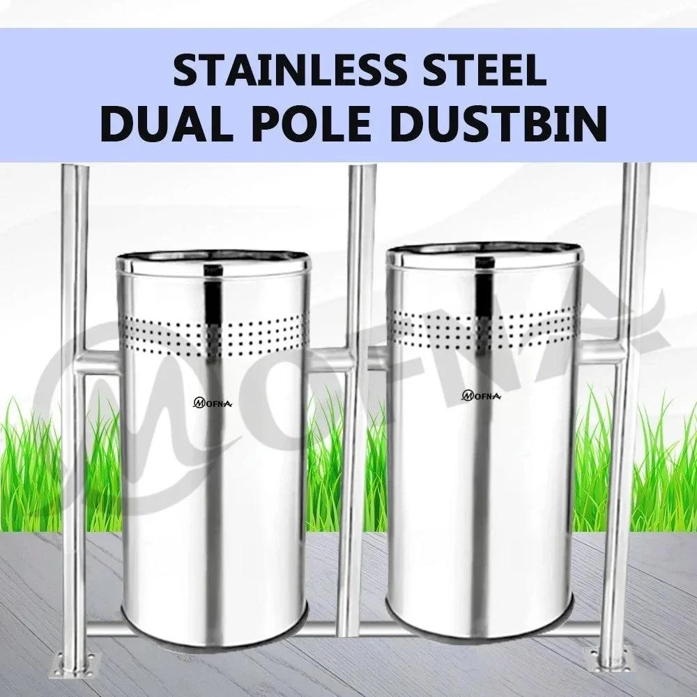 Mofna Stainless Steel  Two In One Pole Dustbin With Open Top 80 Liter
