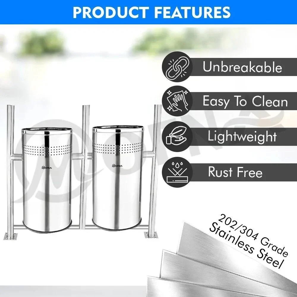 Mofna Stainless Steel  Two In One Pole Dustbin With Open Top 80 Liter