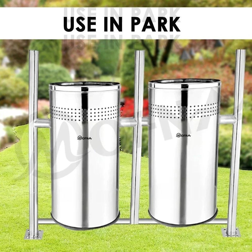 Mofna Stainless Steel  Two In One Pole Dustbin With Open Top 80 Liter