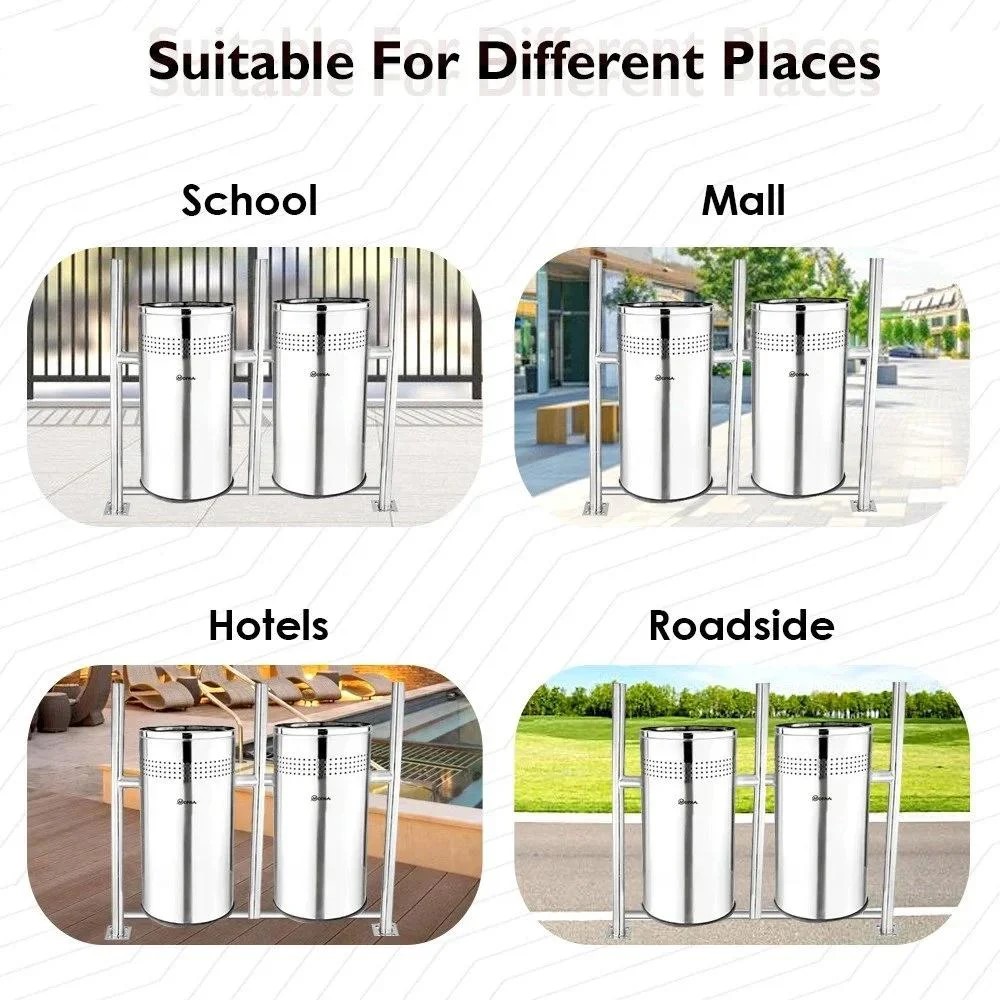 Mofna Stainless Steel  Two In One Pole Dustbin With Open Top 80 Liter