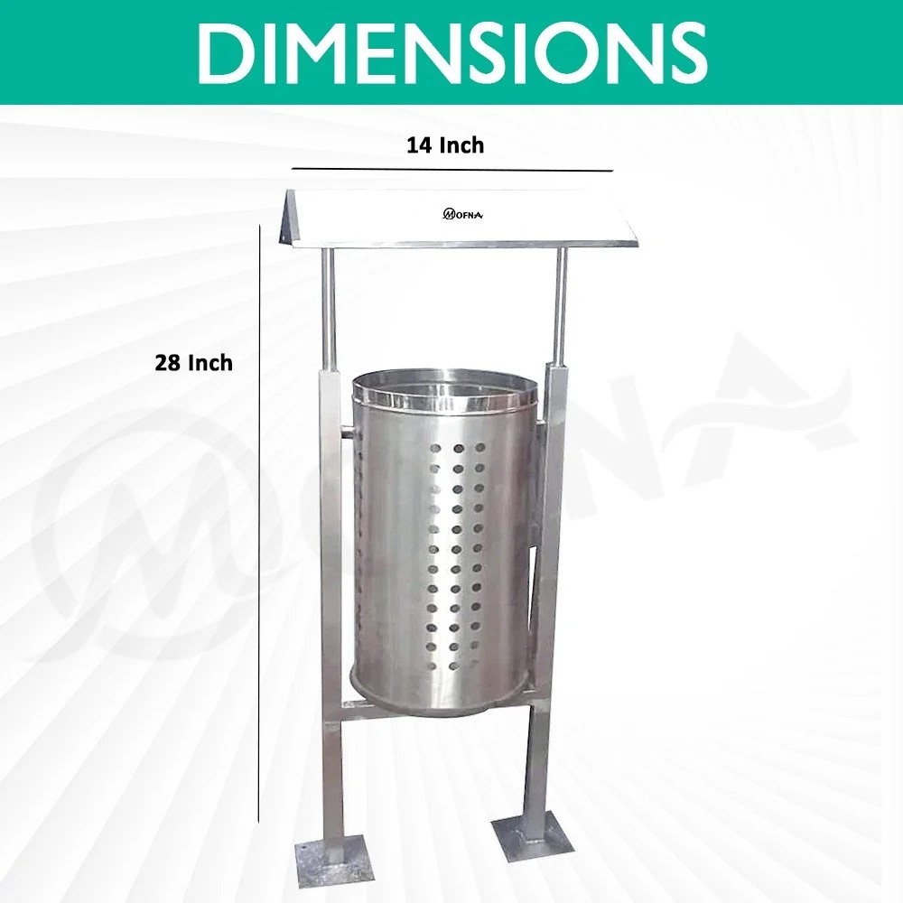 Mofna Stainless Steel Single Roof Pole Dustbin 50 Liter