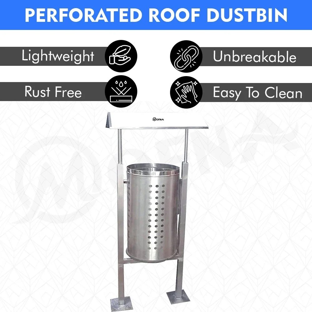 Mofna Stainless Steel Single Roof Pole Dustbin 50 Liter