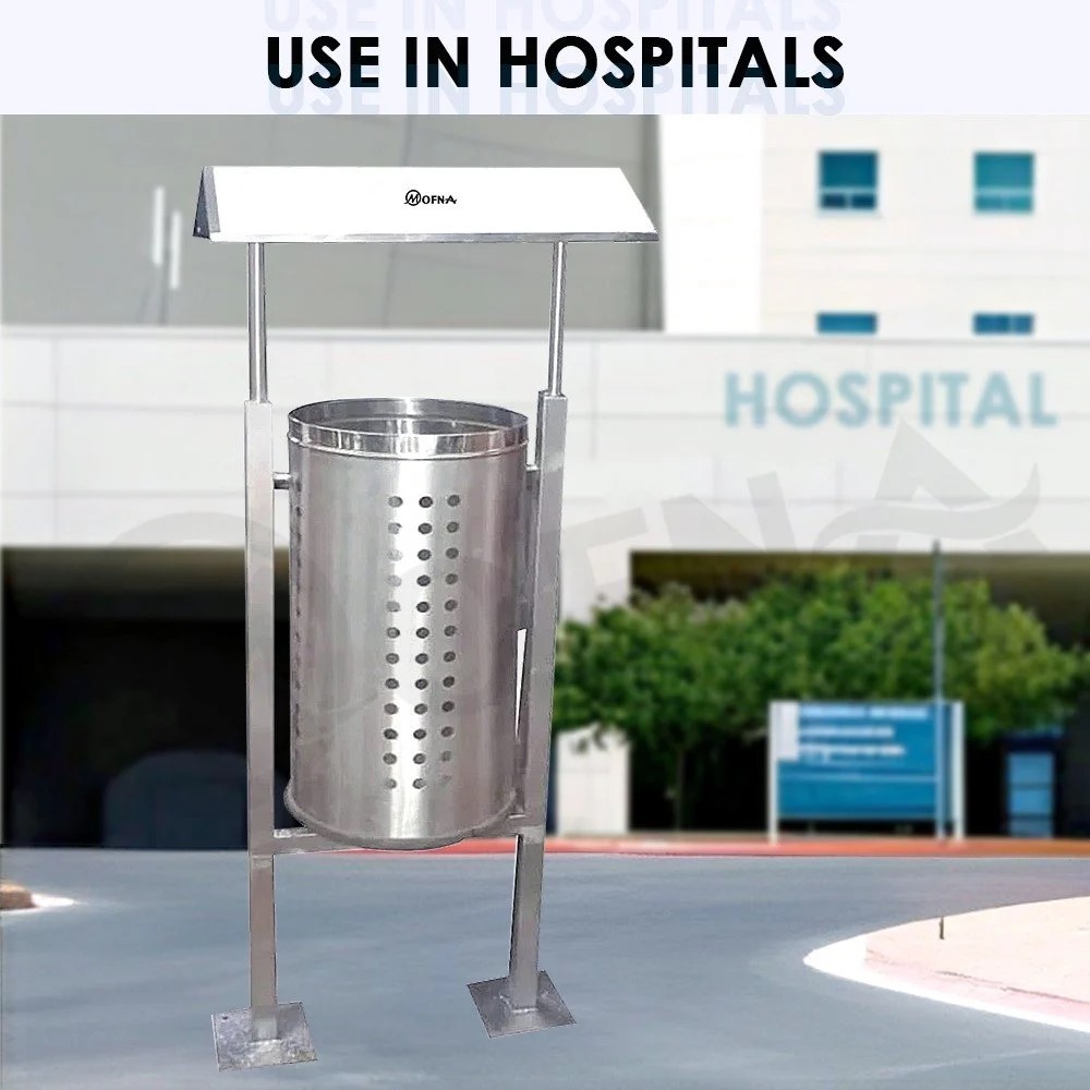 Mofna Stainless Steel Single Roof Pole Dustbin 50 Liter