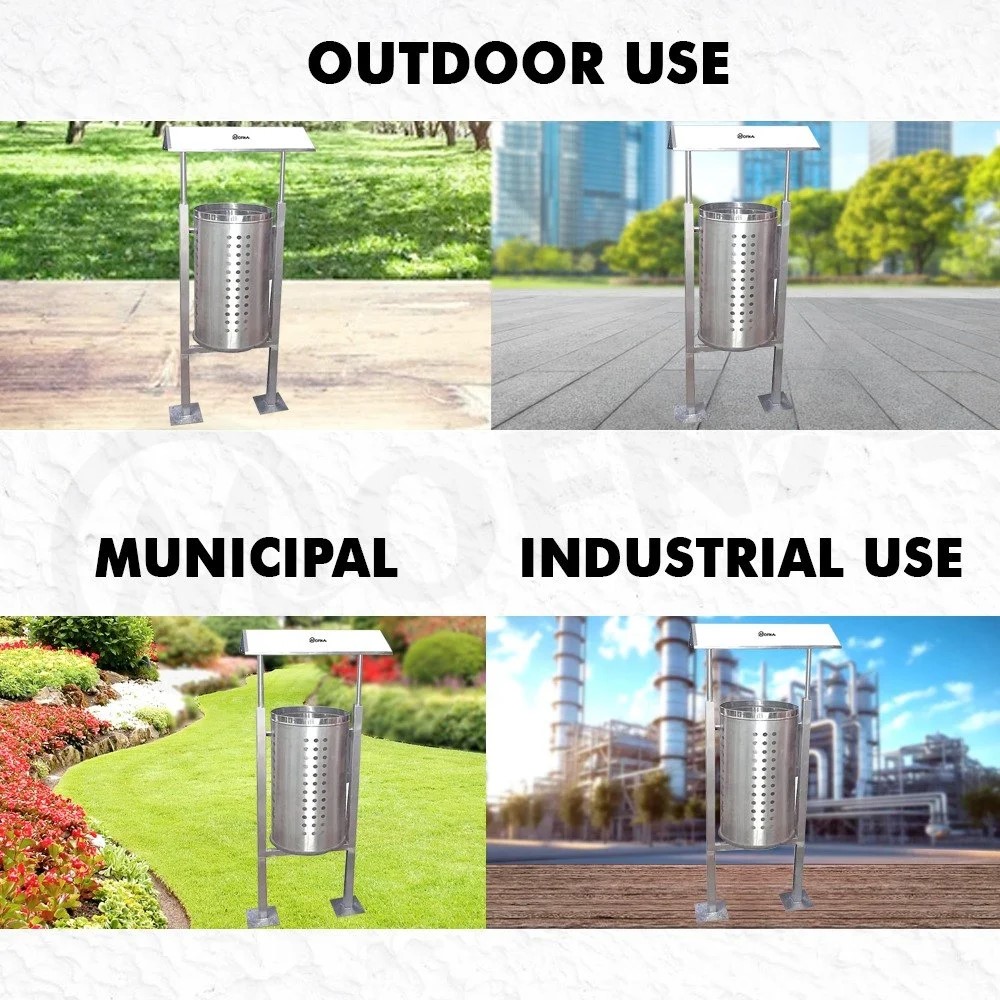 Mofna Stainless Steel Single Roof Pole Dustbin 50 Liter