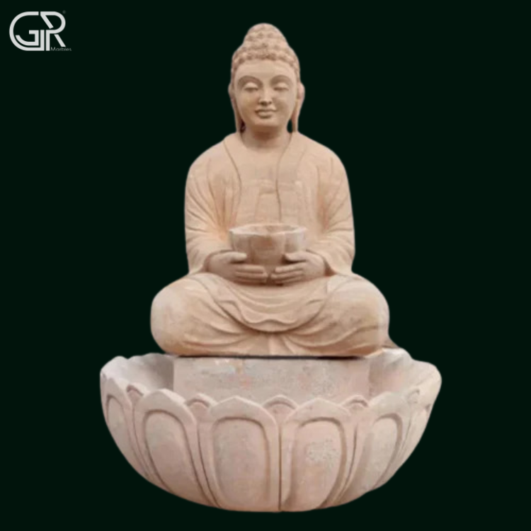 Teakwood Stone Buddha Fountain, (Ht-4ft)