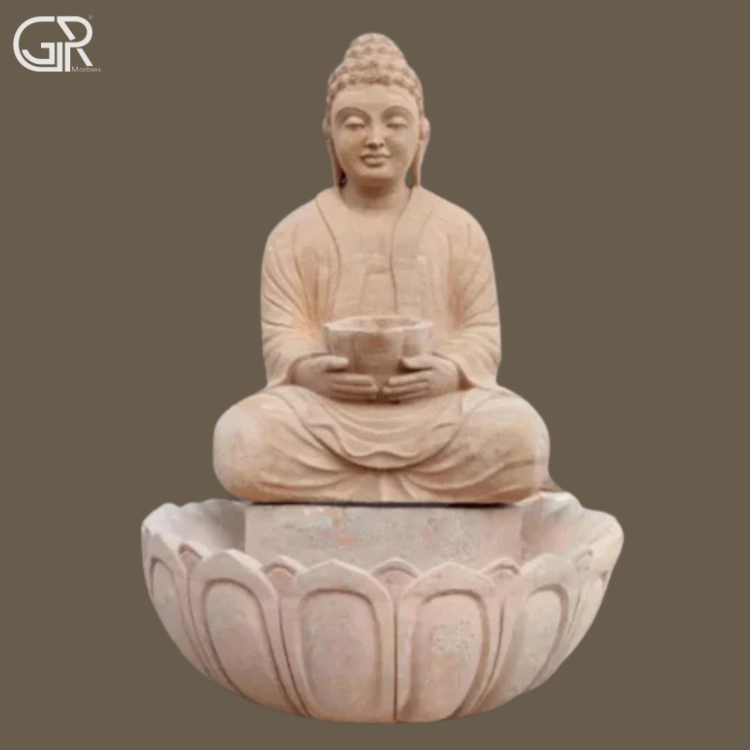 Teakwood Stone Buddha Fountain, (Ht-4ft)