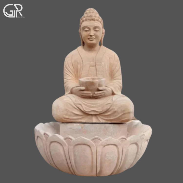 Teakwood Stone Buddha Fountain, (Ht-4ft)