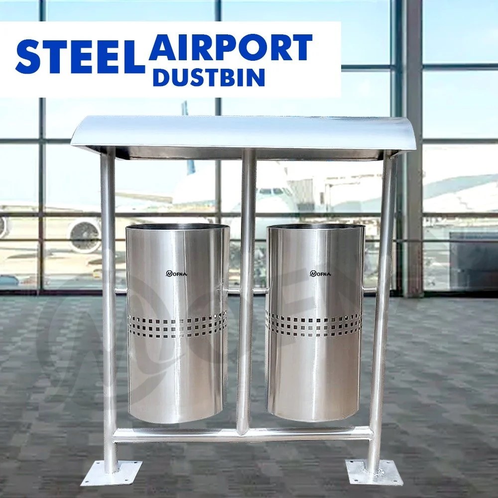 Mofna Stainless Steel Roof Pole Dustbin, 120 Liter