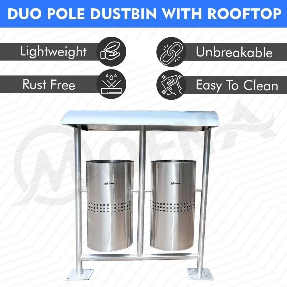 Mofna Stainless Steel Roof Pole Dustbin, 120 Liter