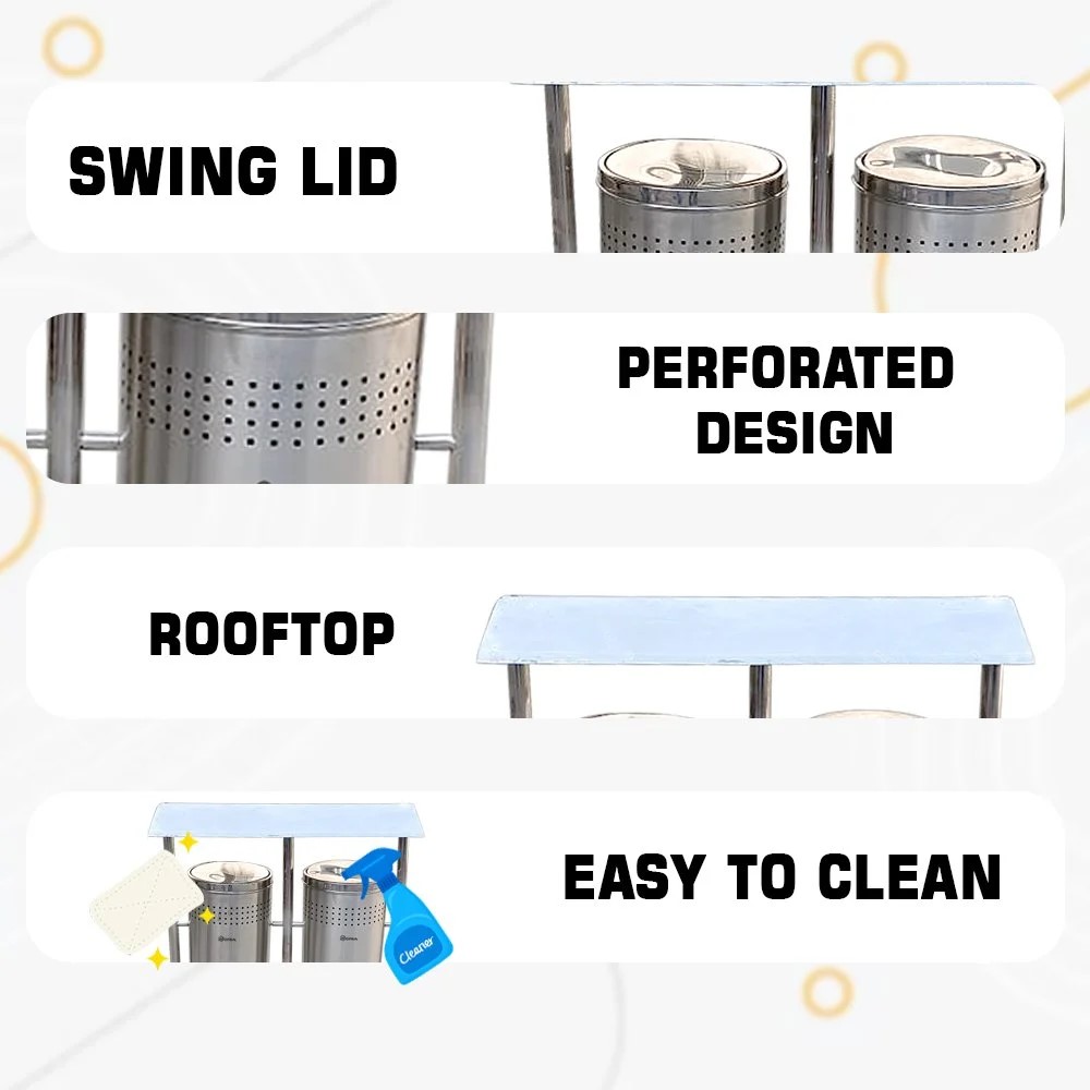 Mofna Stainless Steel Roof Pole Swing Dustbin, 100 Liter