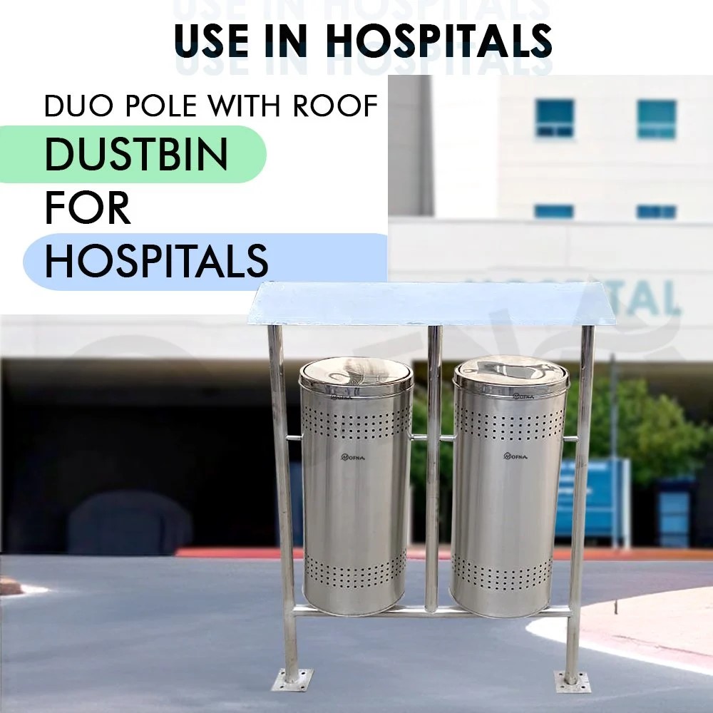 Mofna Stainless Steel Roof Pole Swing Dustbin, 100 Liter