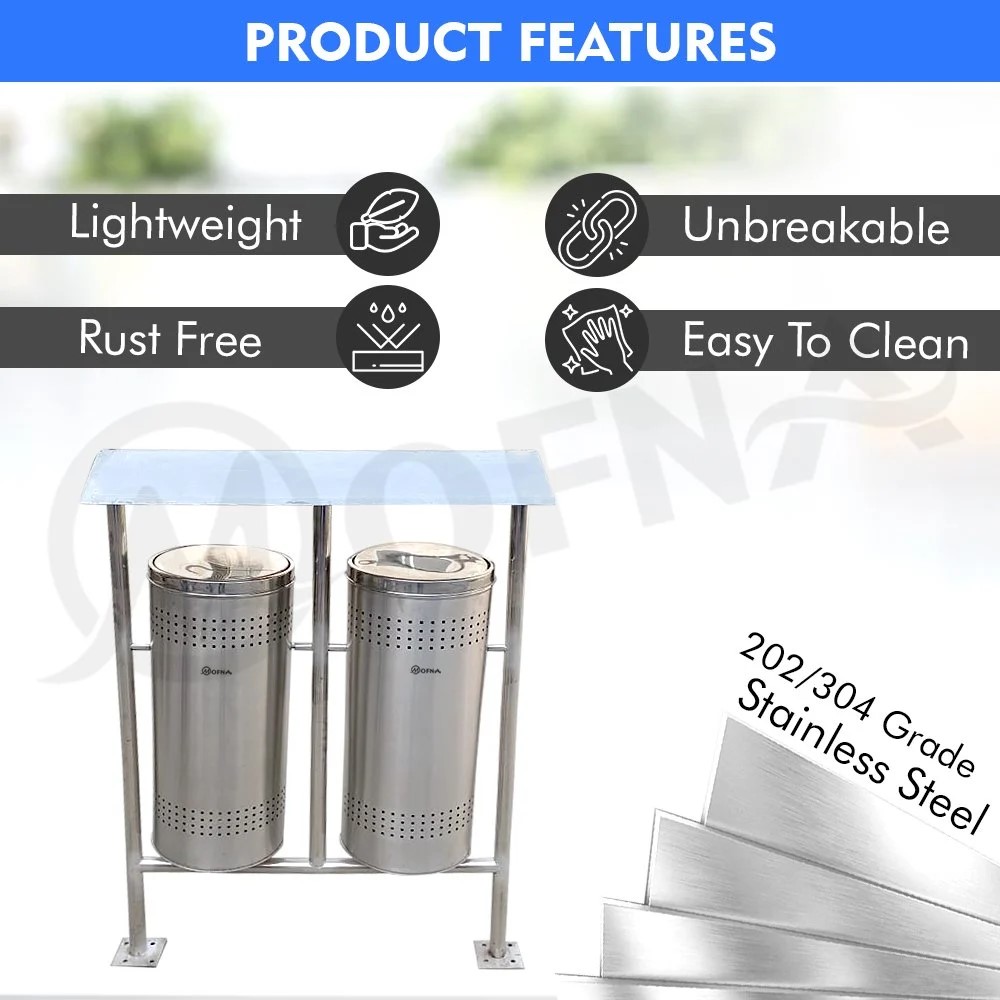 Mofna Stainless Steel Roof Pole Swing Dustbin, 100 Liter