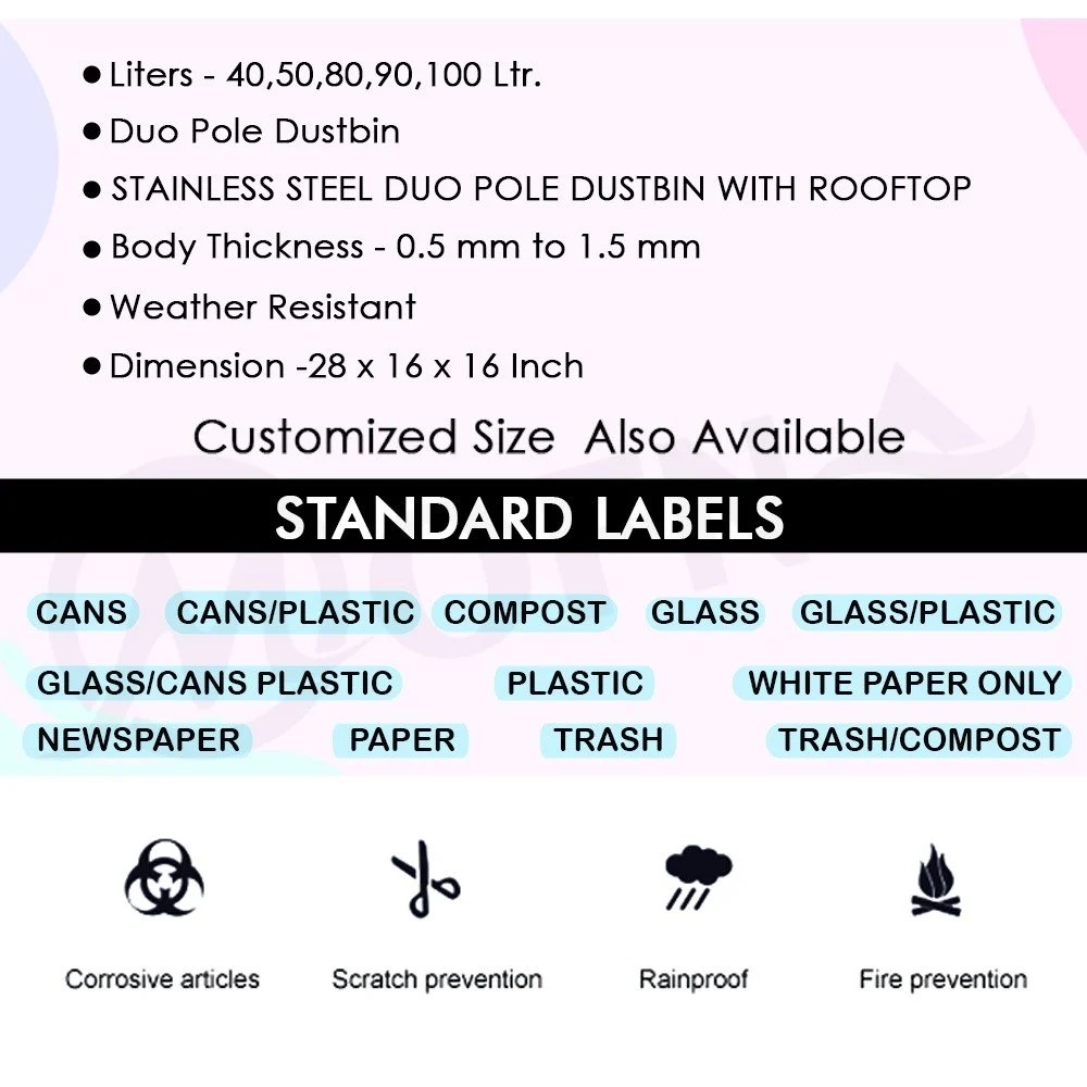 Mofna Stainless Steel Roof Pole Swing Dustbin, 100 Liter