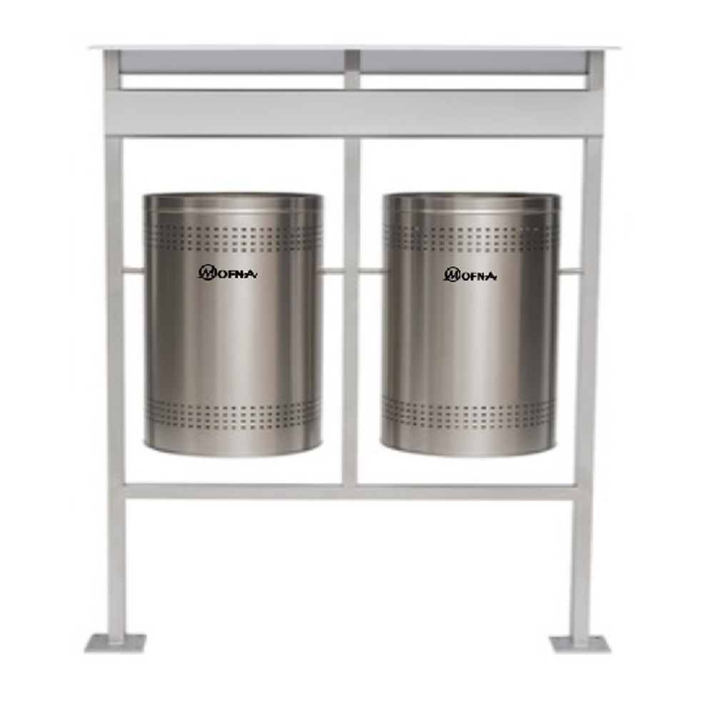 Mofna Stainless Steel Duo Name Plate With Roof Dustbin, 60 Liter