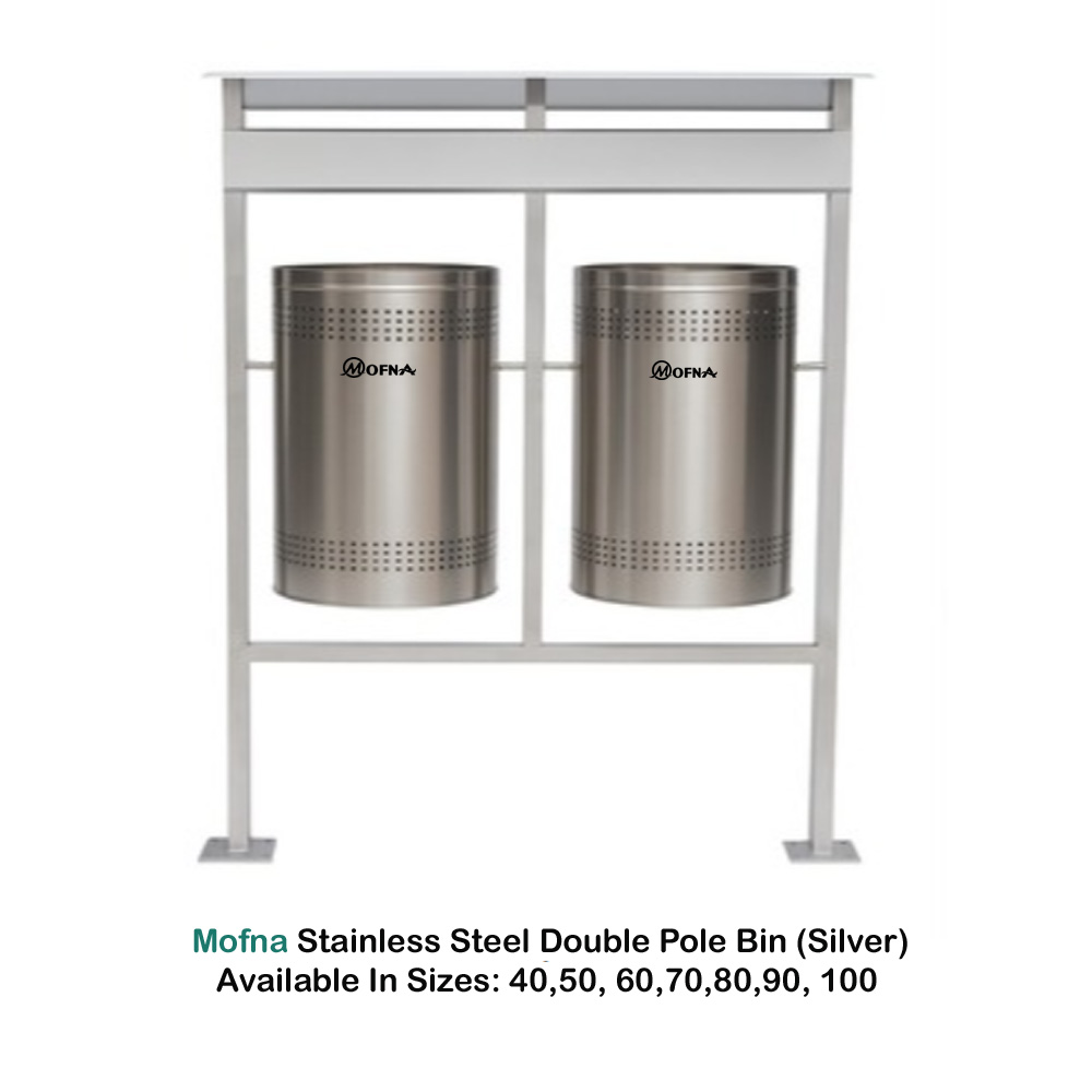 Mofna Stainless Steel Duo Name Plate With Roof Dustbin, 60 Liter
