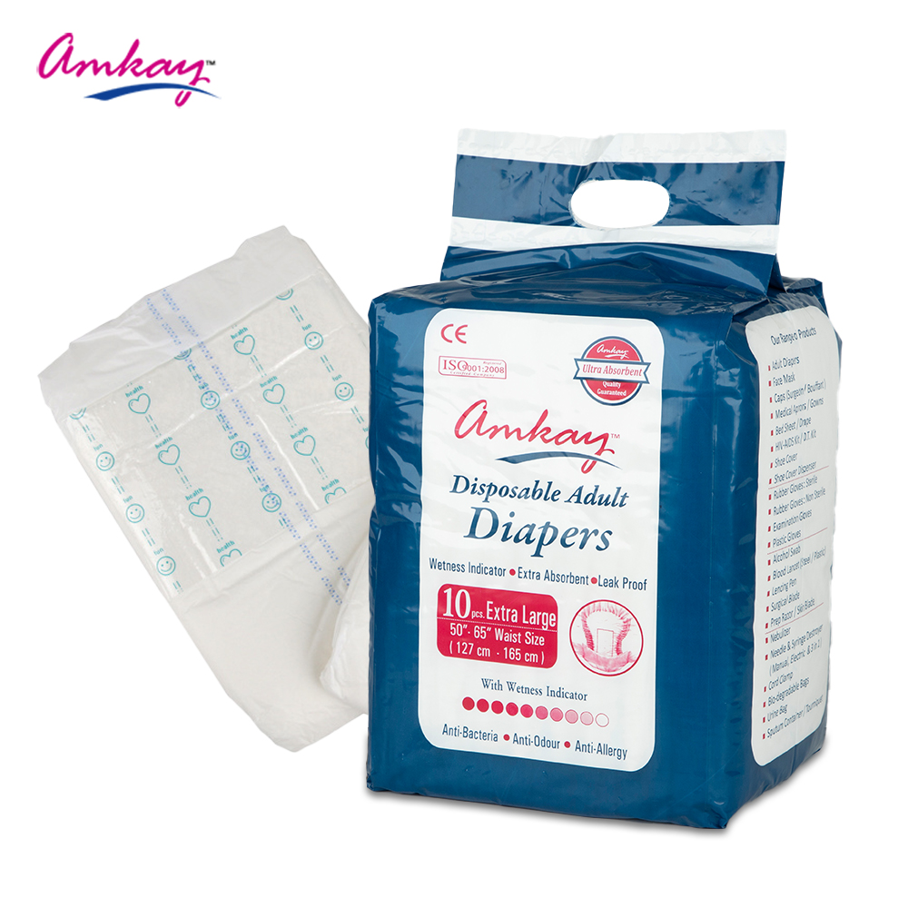Amkay Adult Diaper Pants - Extra Large (XL) Size| Waist Size (127-165cm | 50-65 inches)| Easy-to-wear, Unisex| High Absorbency, Leak Proof with Overnight Protection (Pack of 10 Counts)