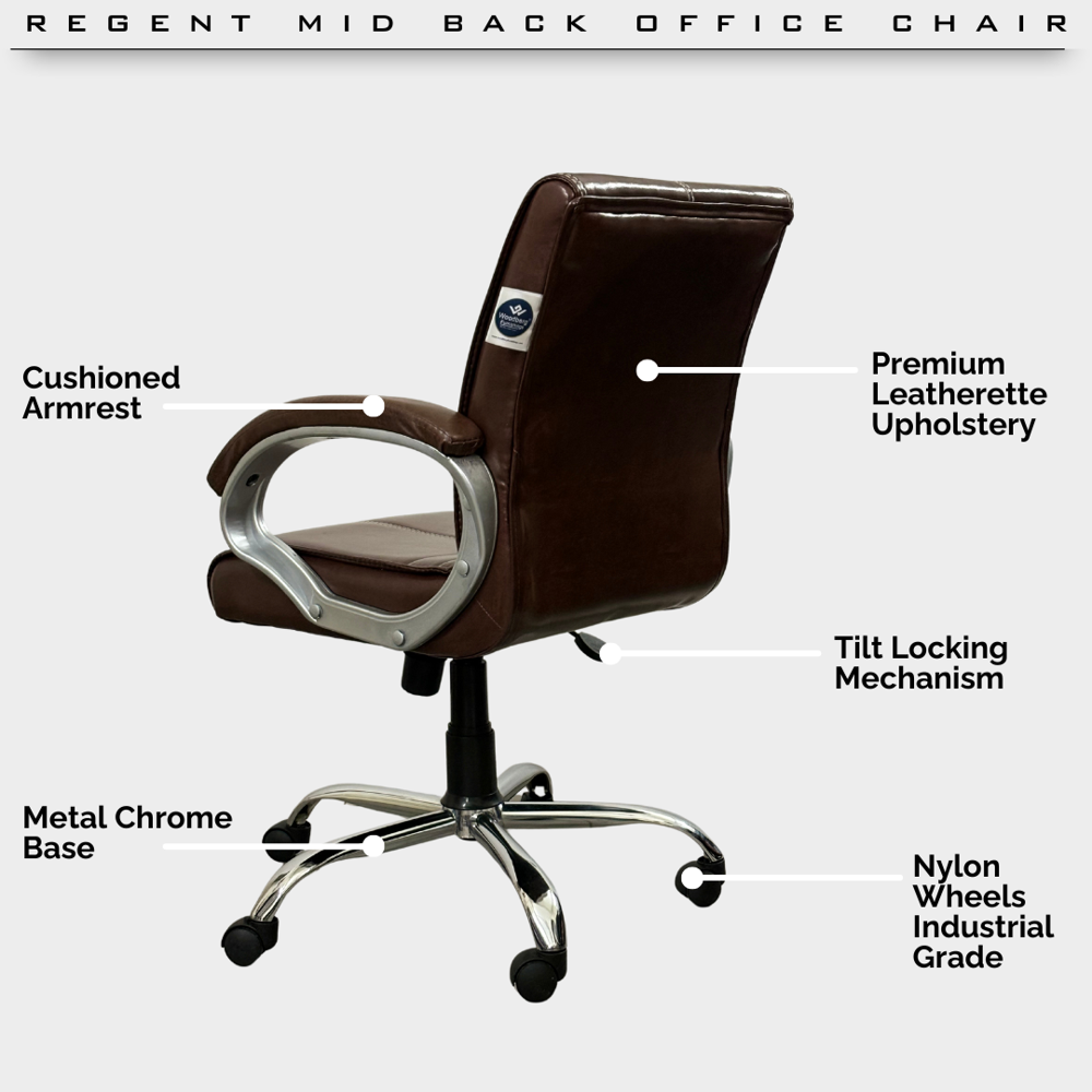 A+ Regent Mid Back Ergonomic Leatherette Revolving Office Chair Brown