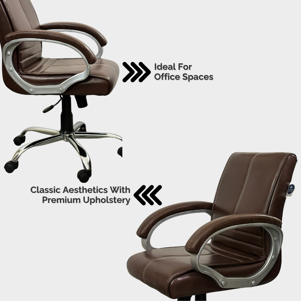 A+ Regent Mid Back Ergonomic Leatherette Revolving Office Chair Brown