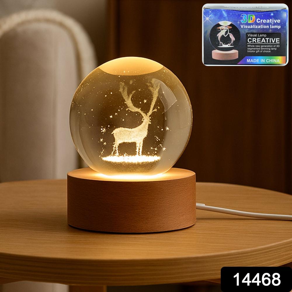 Crystal Ball Night Light Glass Ball Night Lamp With Wood Base - Color: Mix