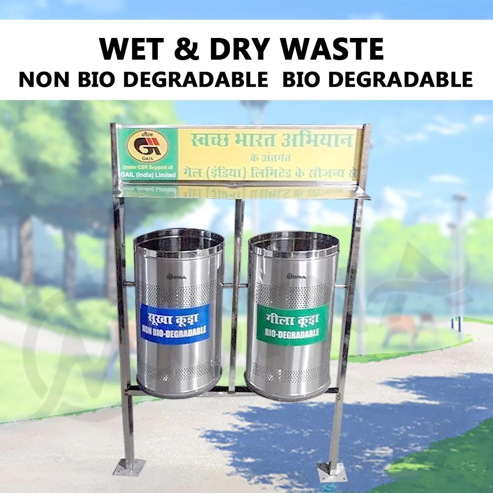 Mofna Stainless Steel Roof Pole Dustbin, 120 Liter
