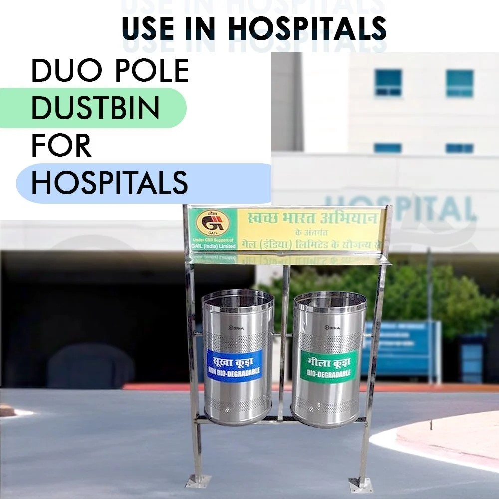Mofna Stainless Steel Roof Pole Dustbin, 120 Liter