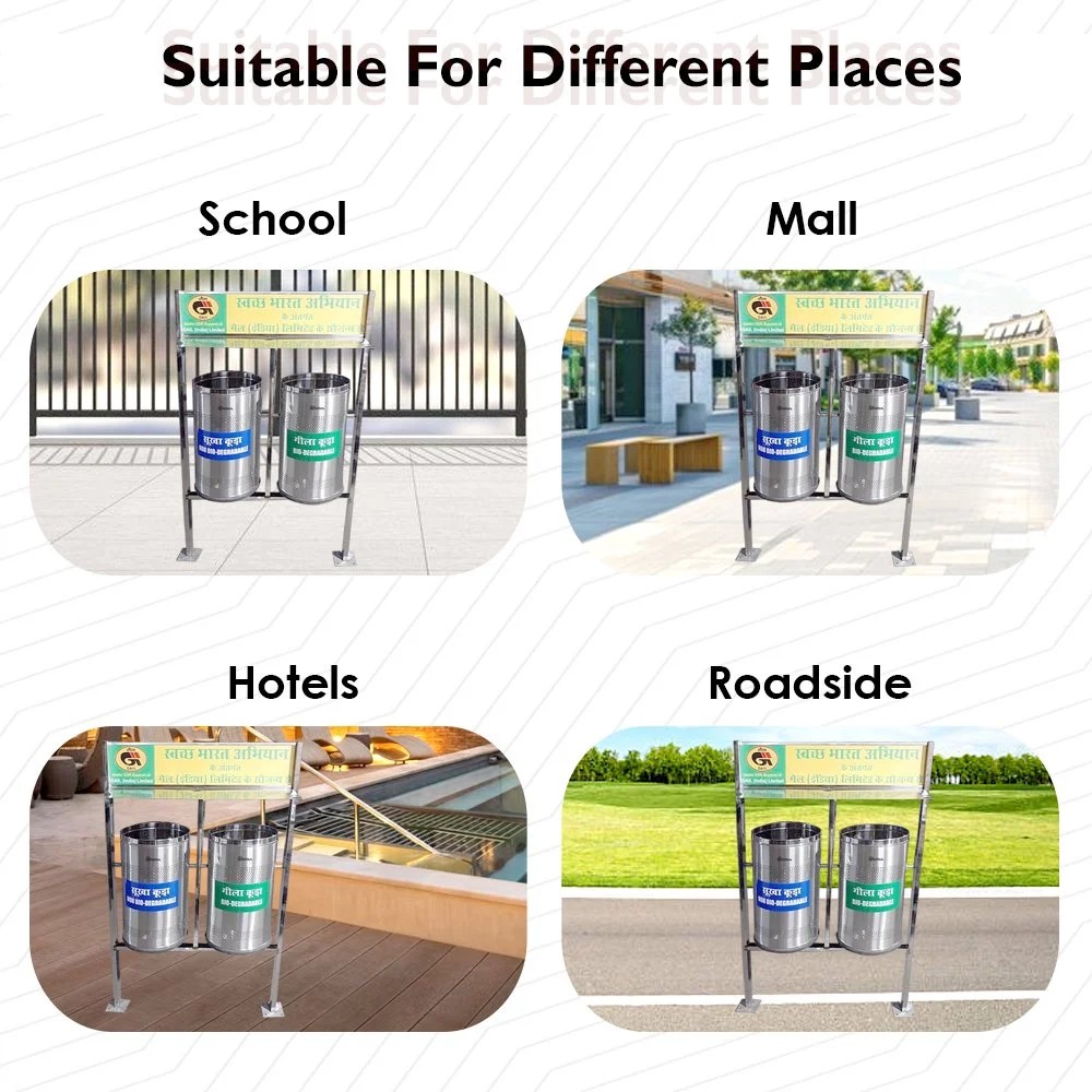 Mofna Stainless Steel Roof Pole Dustbin, 120 Liter