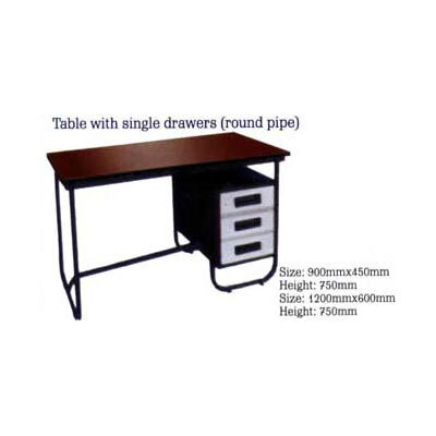 Table with Single Drawer - Engineered Wood & Powder-Coated Steel, 120x60x76 cm, Brown Top with Silver Legs | Lockable Spacious Drawer, Moisture & Termite Resistant, Matte and Polished Finish