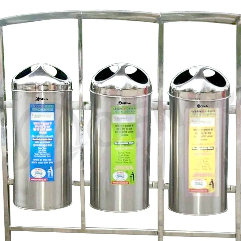 Mofna Stainless Steel Trio Roof Pole Dustbin 50 Liter