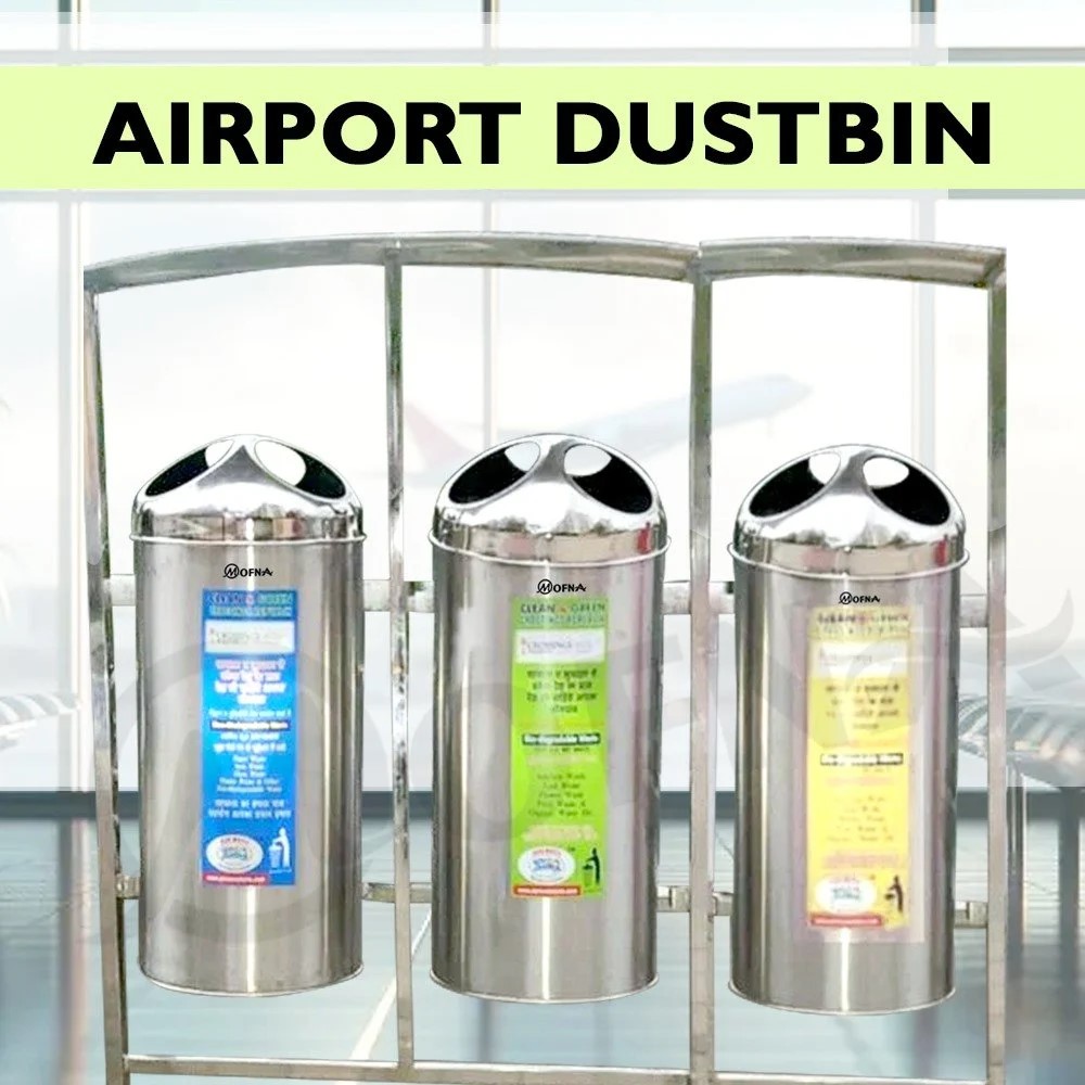 Mofna Stainless Steel Trio Roof Pole Dustbin 50 Liter