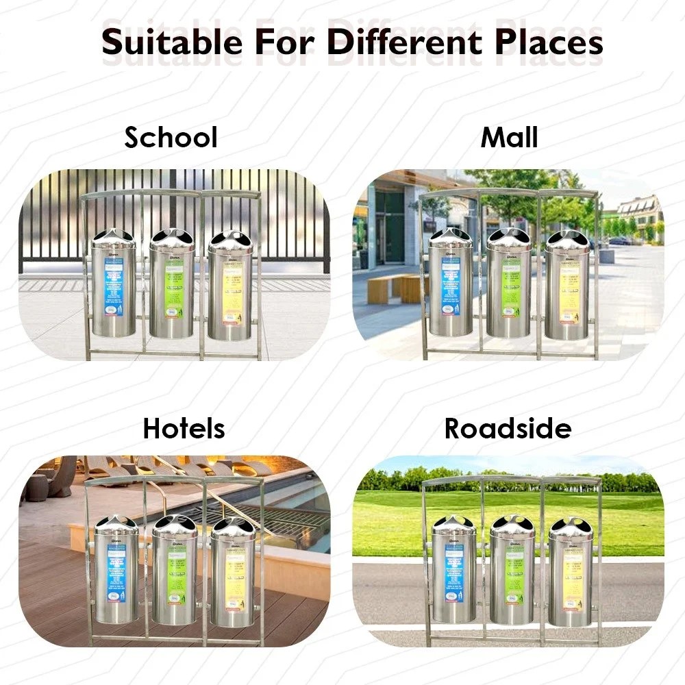 Mofna Stainless Steel Trio Roof Pole Dustbin 50 Liter