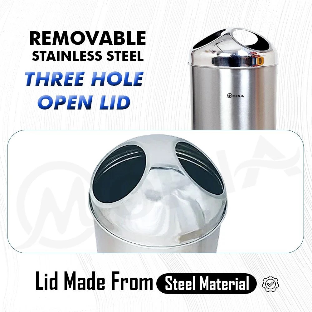 Mofna Stainless Steel Trio Roof Pole Dustbin 50 Liter