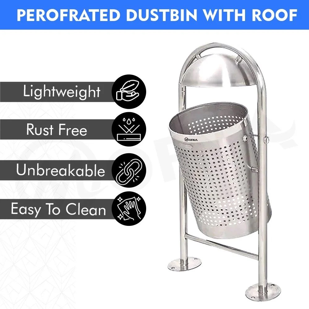 Mofna Stainless Steel Single Round Pole Dustbin 50 Liter