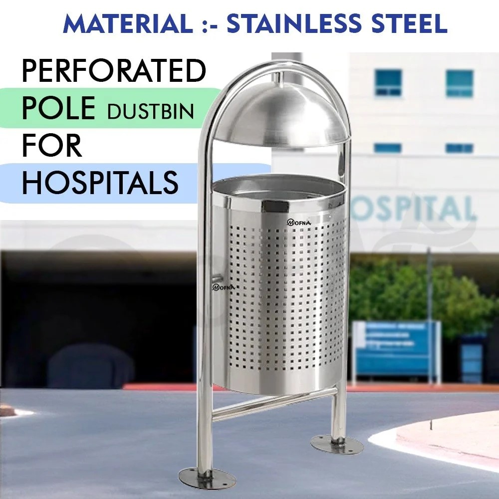 Mofna Stainless Steel Single Round Pole Dustbin 50 Liter