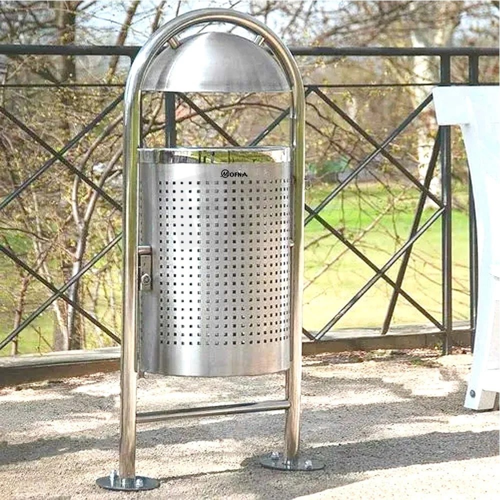 Mofna Stainless Steel Single Round Pole Dustbin 50 Liter