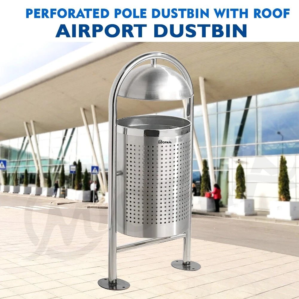 Mofna Stainless Steel Single Round Pole Dustbin 50 Liter