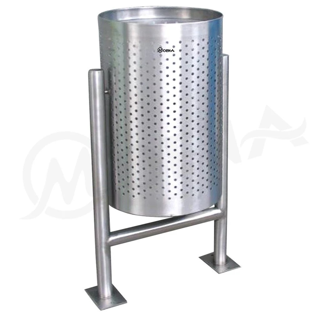 Mofna Stainless Steel Single Perforated Pole Dustbin 40 Liter