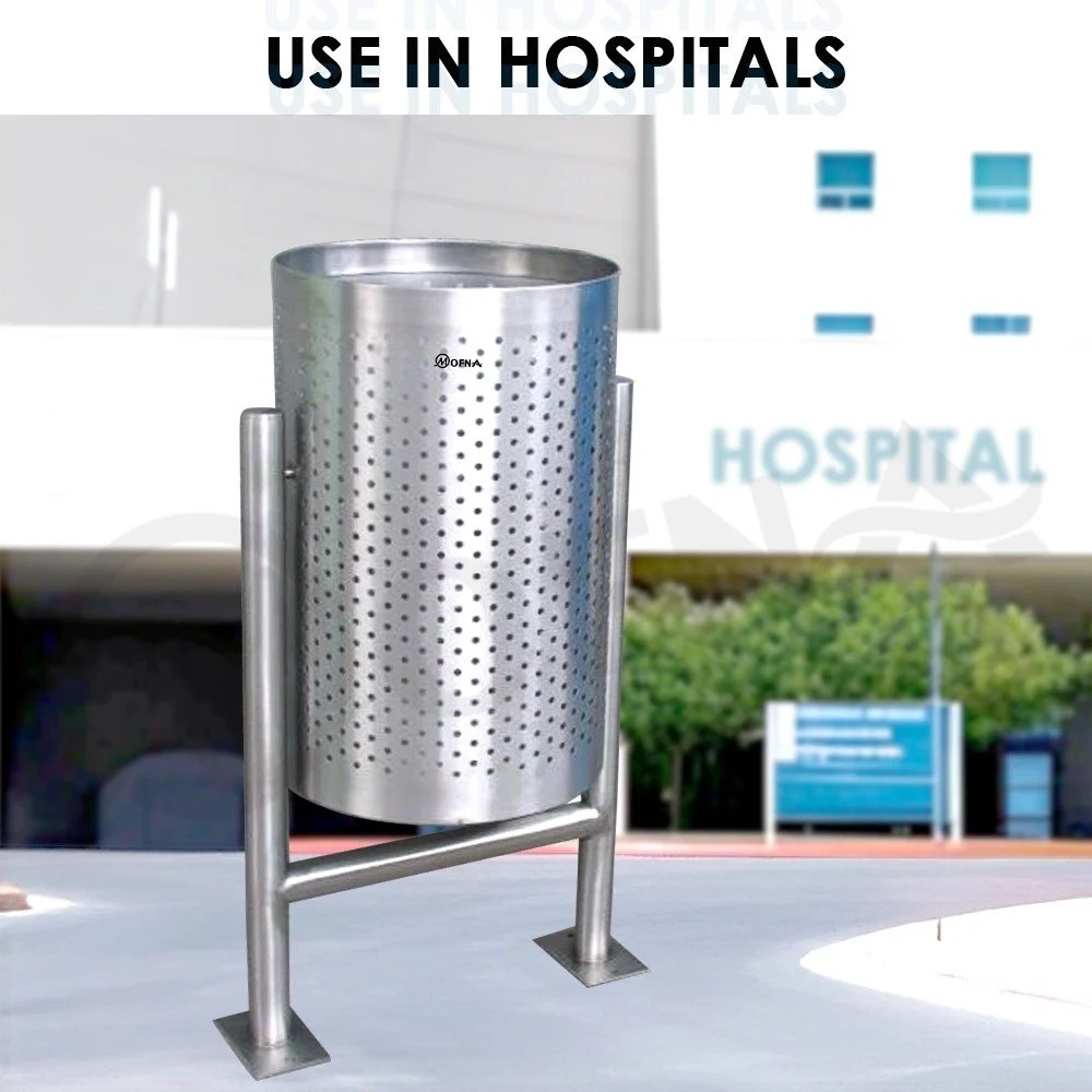 Mofna Stainless Steel Single Perforated Pole Dustbin 40 Liter