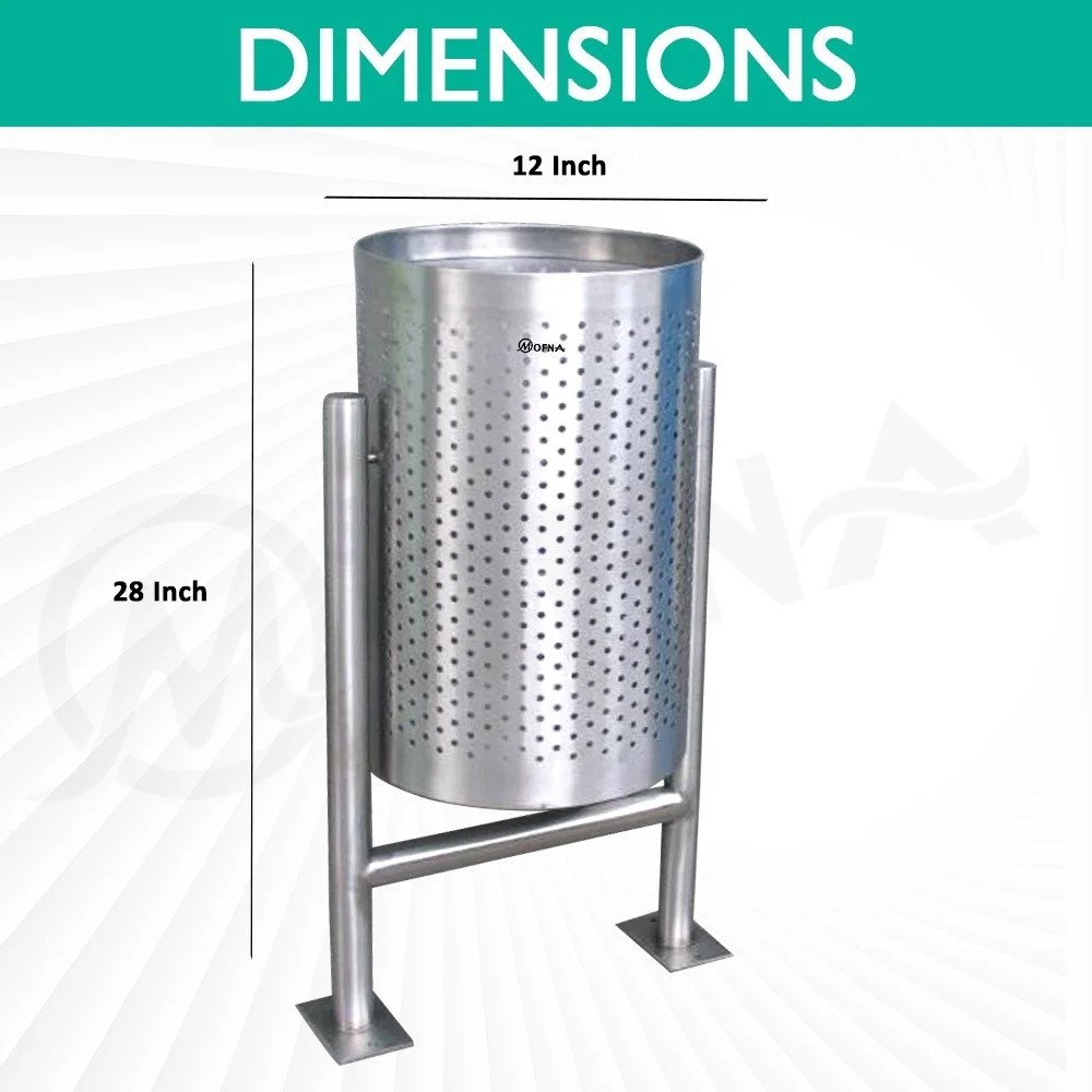 Mofna Stainless Steel Single Perforated Pole Dustbin 40 Liter