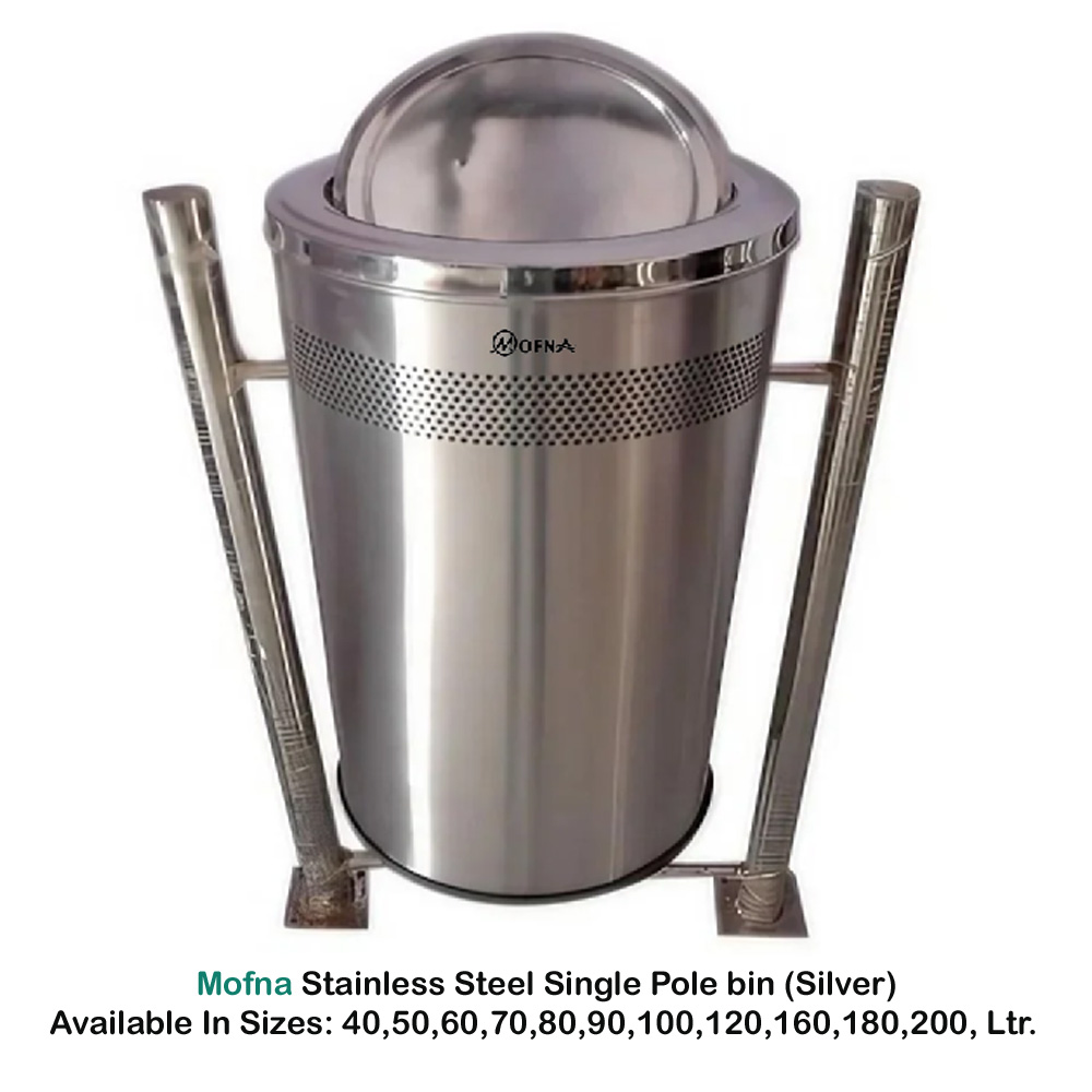 Mofna Stainless Steel Single Pole Dustbin 60 Liter  
