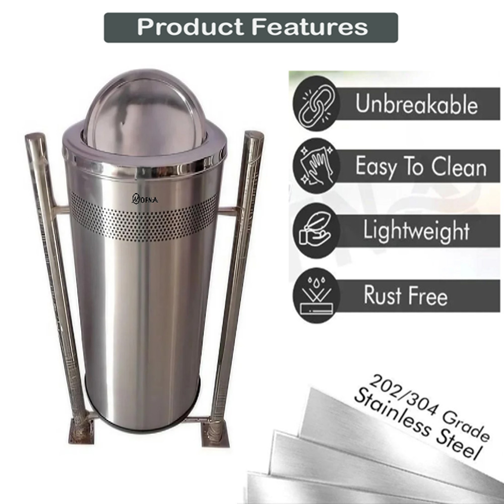 Mofna Stainless Steel Single Pole Dustbin 60 Liter  