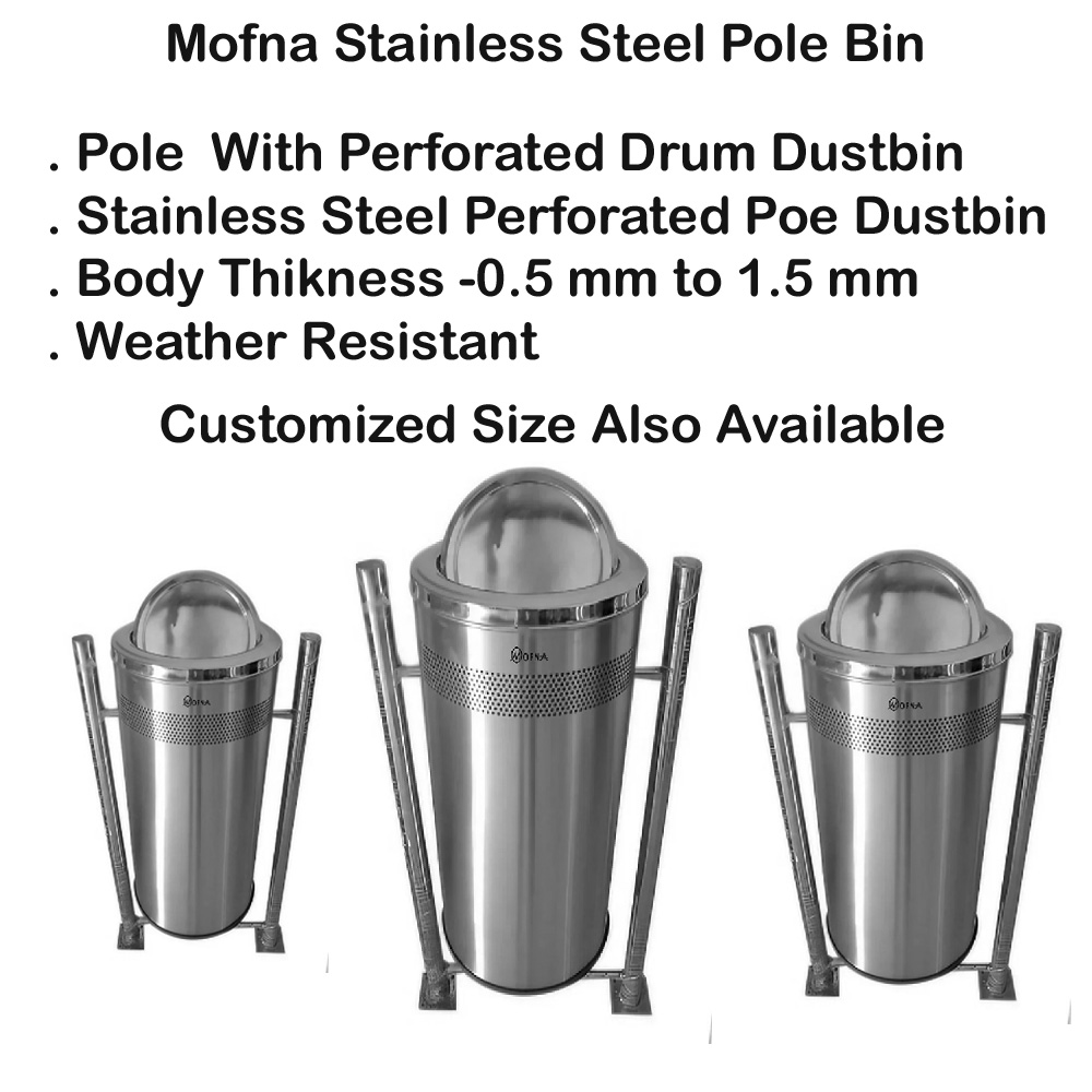 Mofna Stainless Steel Single Pole Dustbin 60 Liter  