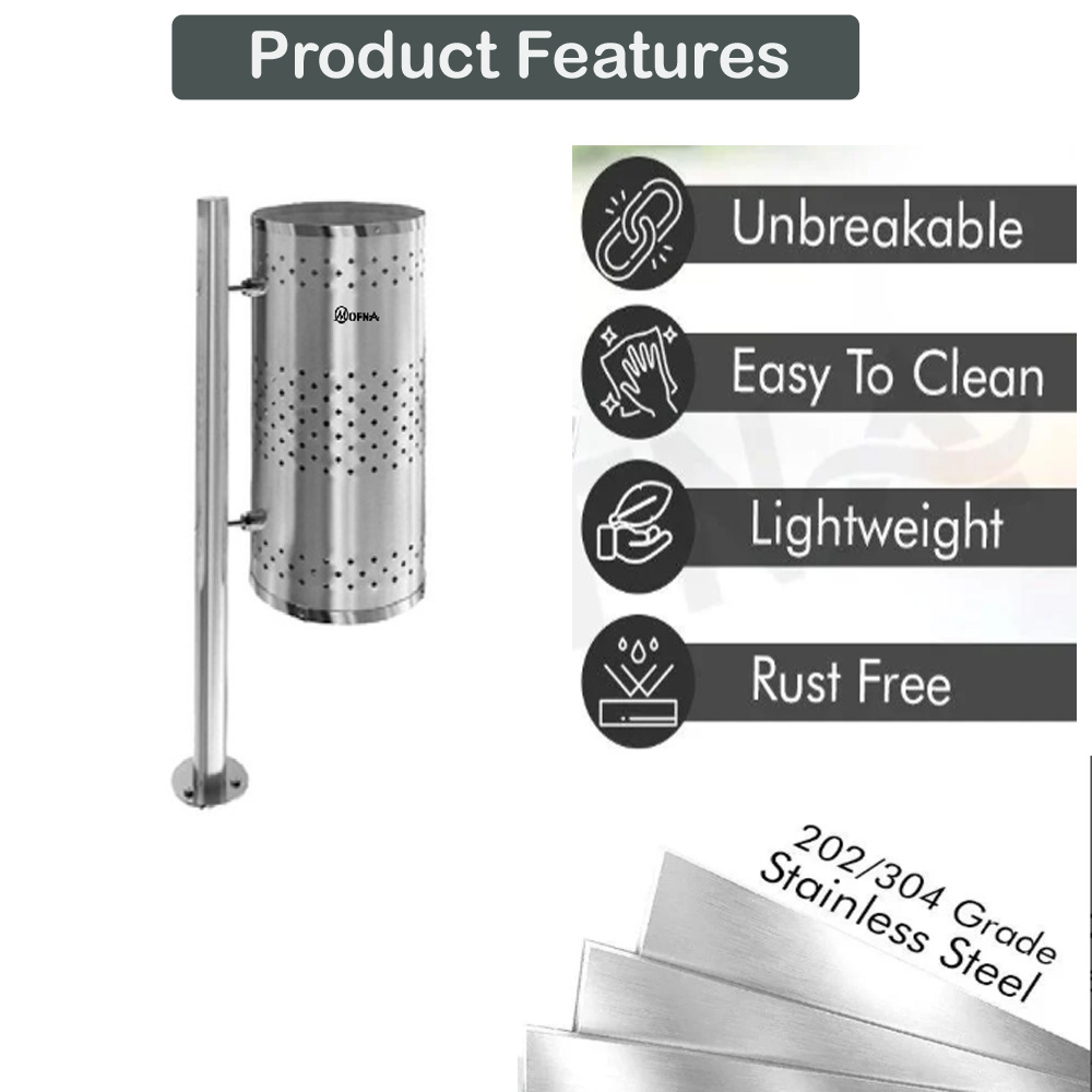 MOfna Single Stainless Steel Pipes Dustbin 40 Liter