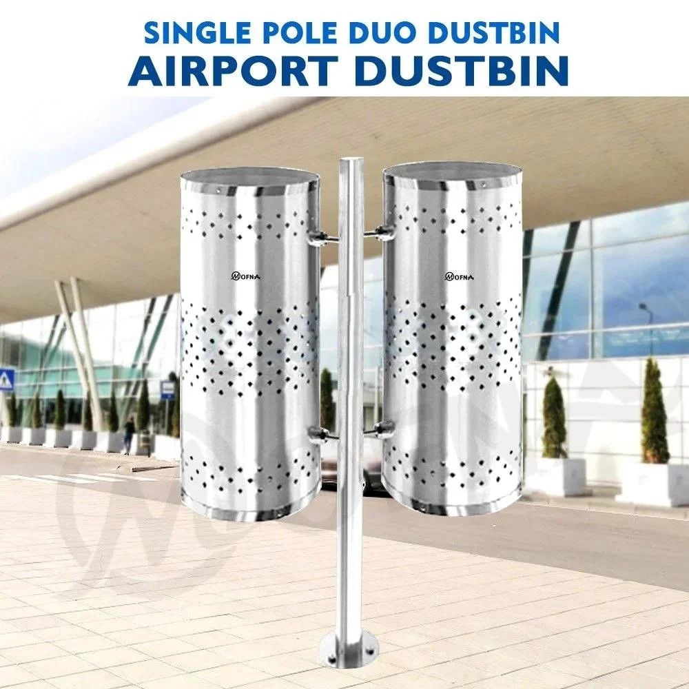 MOfna Single Stainless Steel Duo Pole Dustbin 50 Liter